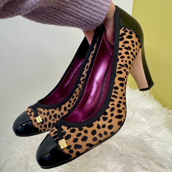 Y2K Coach Poppy Calf Hair Animal Cheetah Cap Toe Bow Detail Heel Pumps Sz 10B - Picture 3 of 11